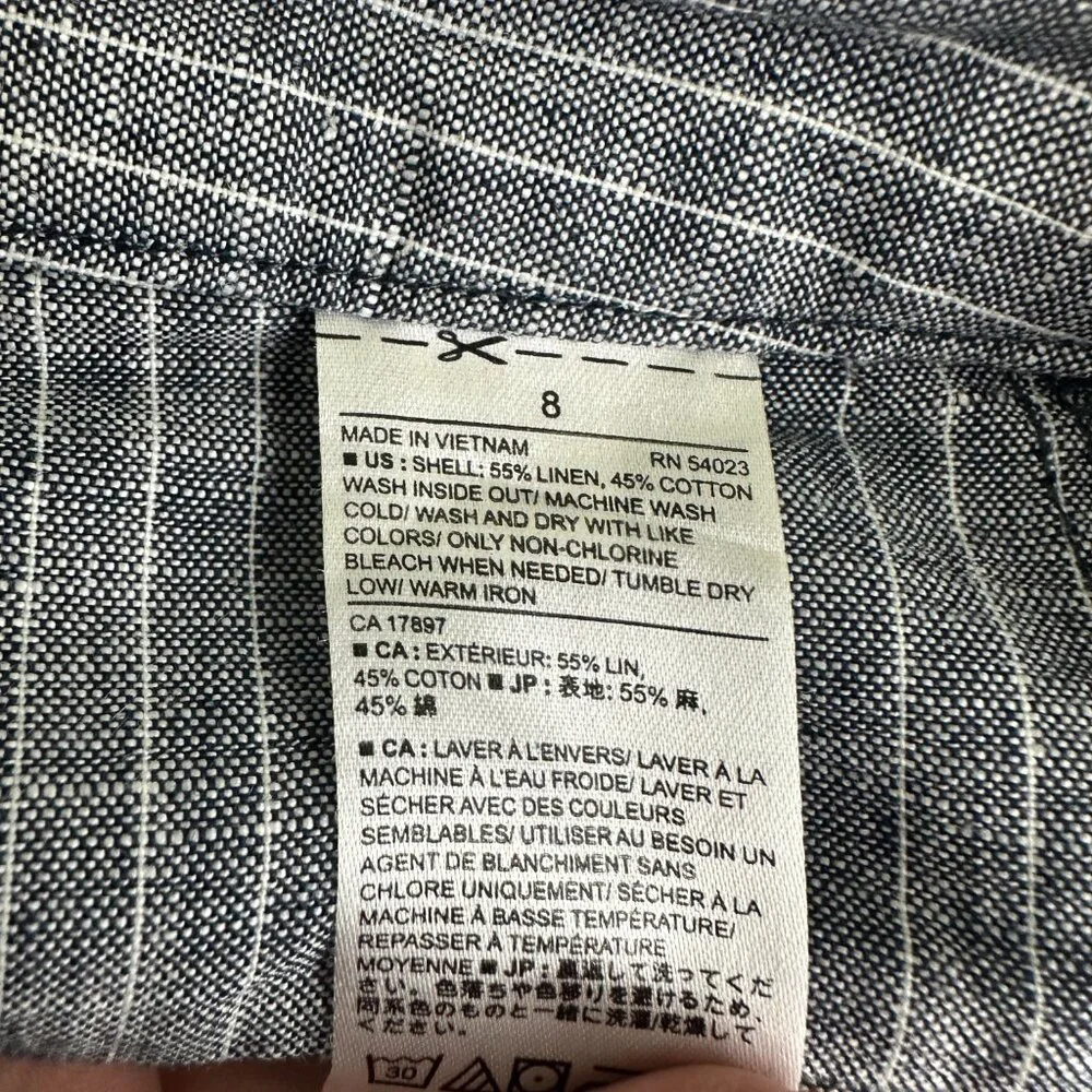 2/$30 Banana Republic Stripe Linen Blend Hampton Fit Capri Mid Rise Slate #A1427